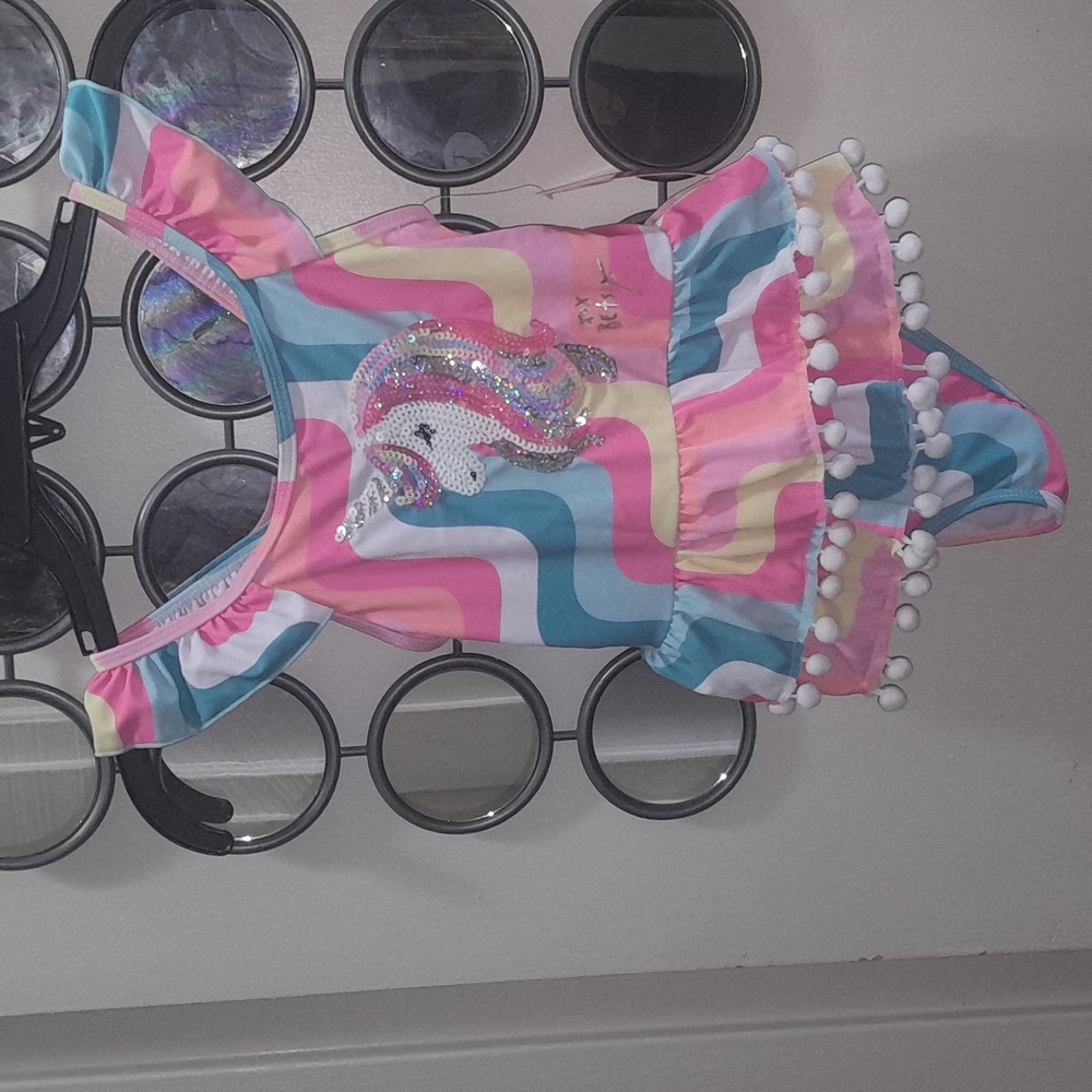 🌺BETSEY JOHNSON Colorful Unicorn Swimsuit with Pom Poms